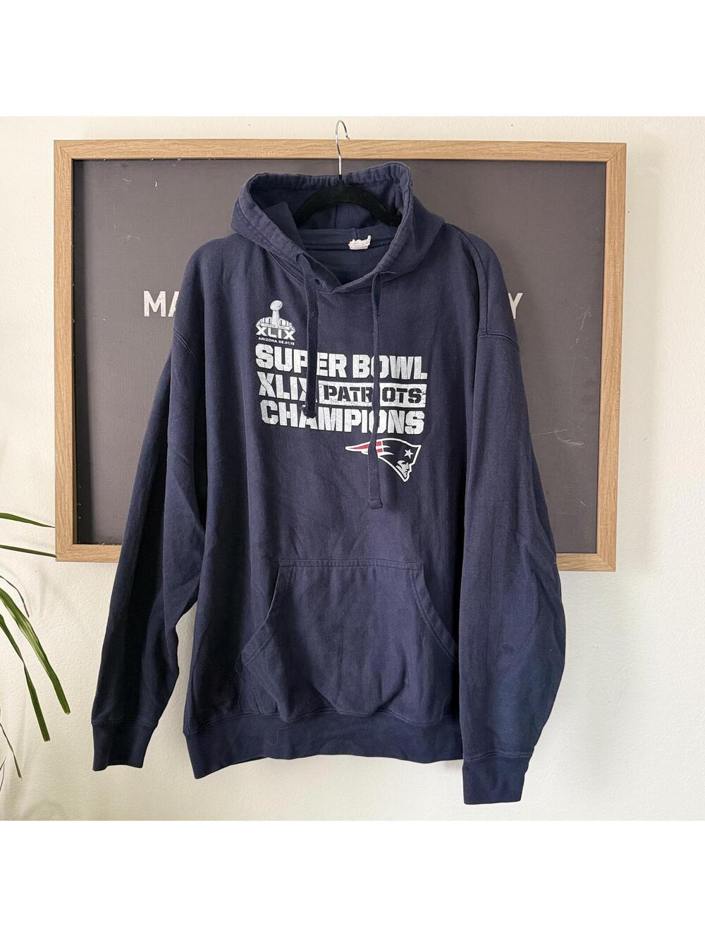 Navy New England Patriots Champions Hoodie Vintage Style Unisex XL